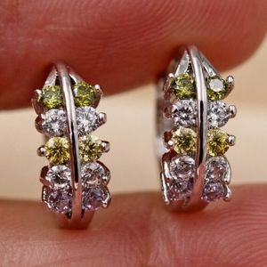 18kt White Gold Amethyst Emerald Topaz Hoops